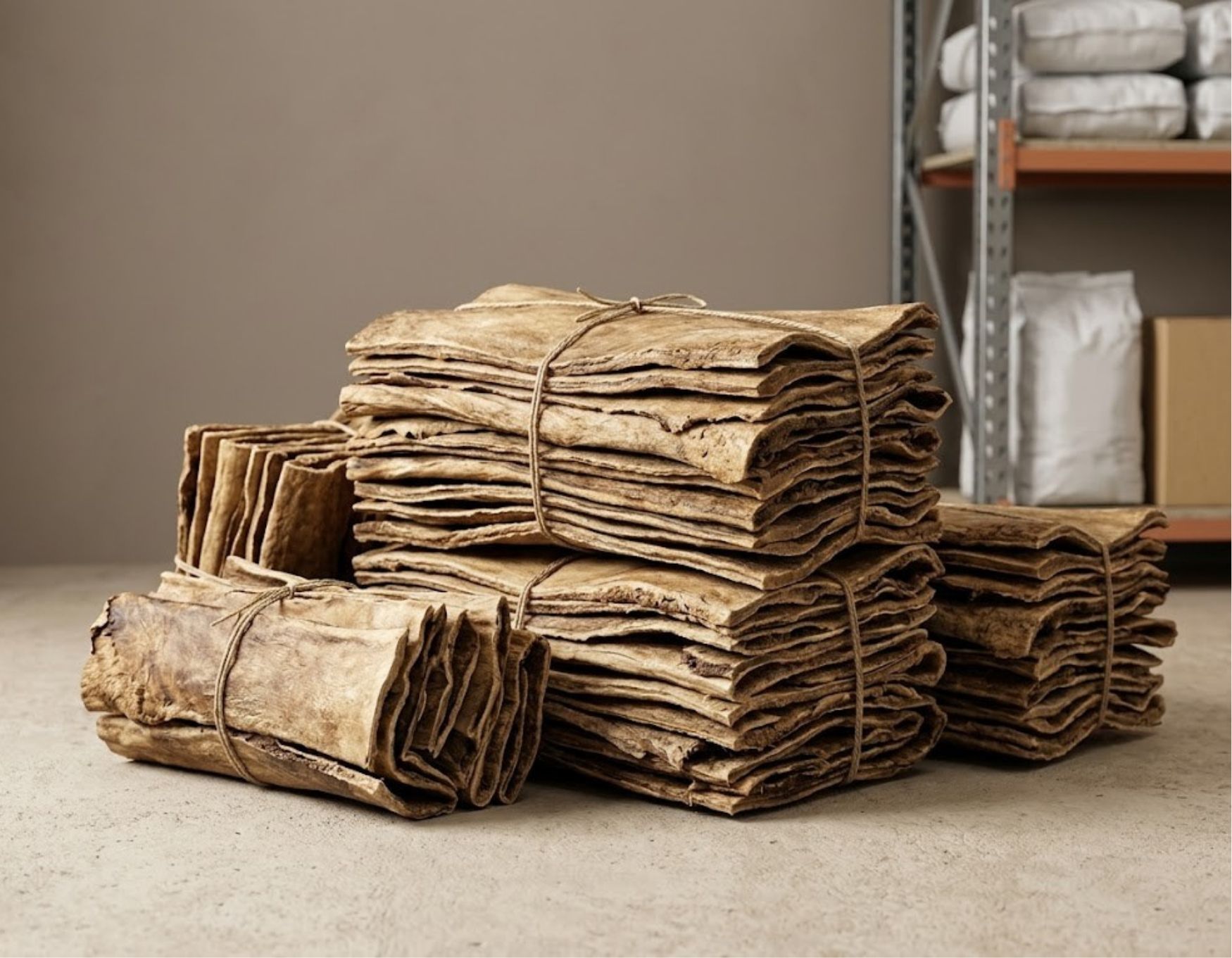 Processed dried buffalo hide splits supplied as an industrial raw material